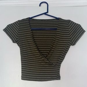 Small green and white striped crop top